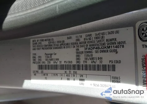 2019 Ford Fiesta Se from USA, damaged, VIN 3FADP4BJ2KM114078